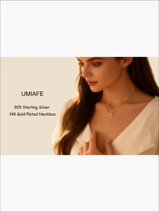 925 Sterling Silver 14K Gold Plated CZ Pendant Necklace Stackable Layered - Picture 7 of 7